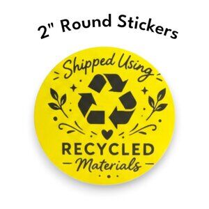 200 Recycled Materials Shipping Stickers Yellow 2" Round Eco Packaging Labels
